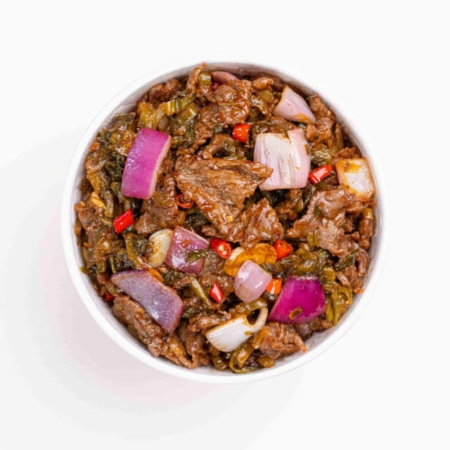 Stir-Fried Beef With Pickled Mustard Greens.